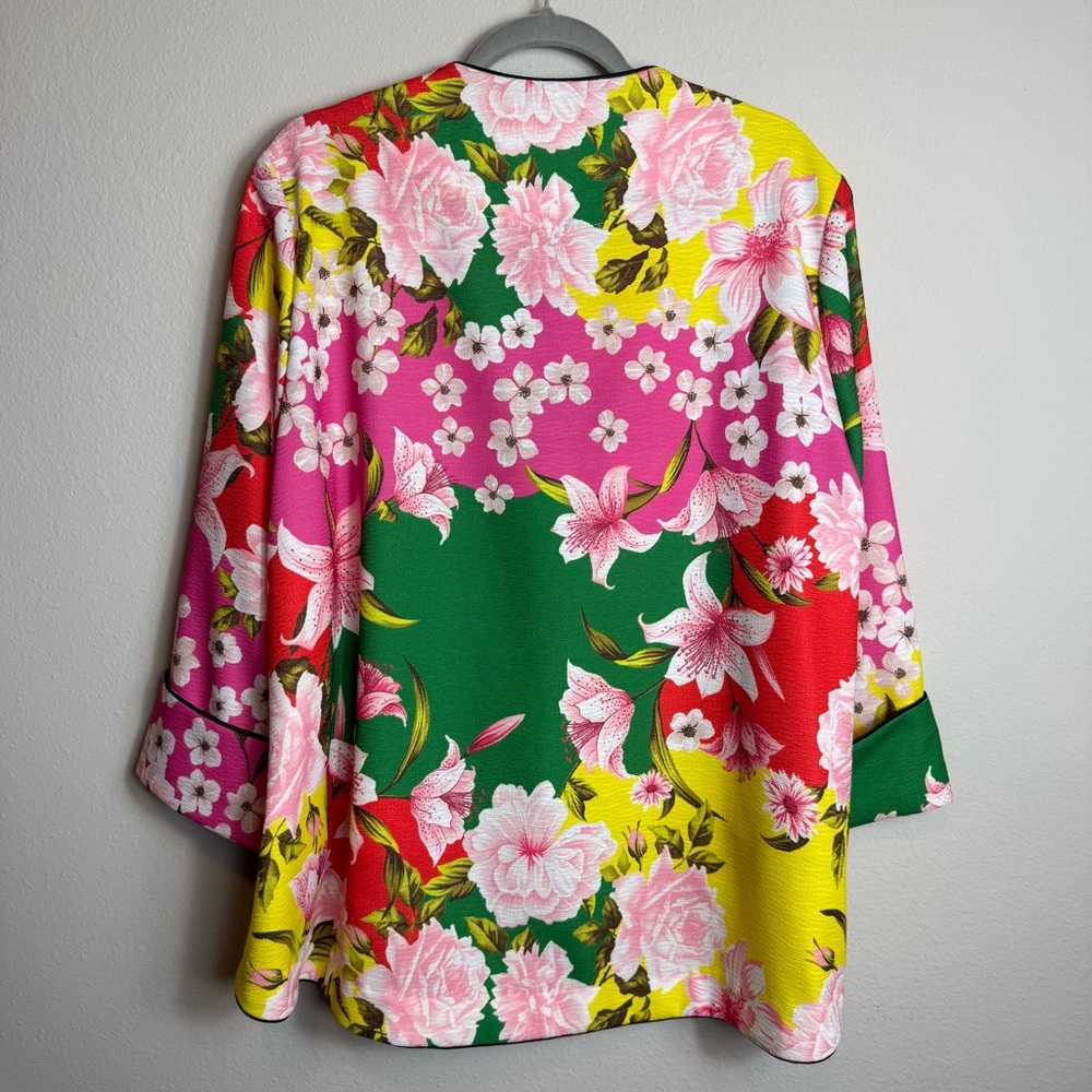 IC Collection Size XXL Vibrant Floral Asymmetrical One-Button 3/4 Sleeve Jacket - Picture 2 of 6